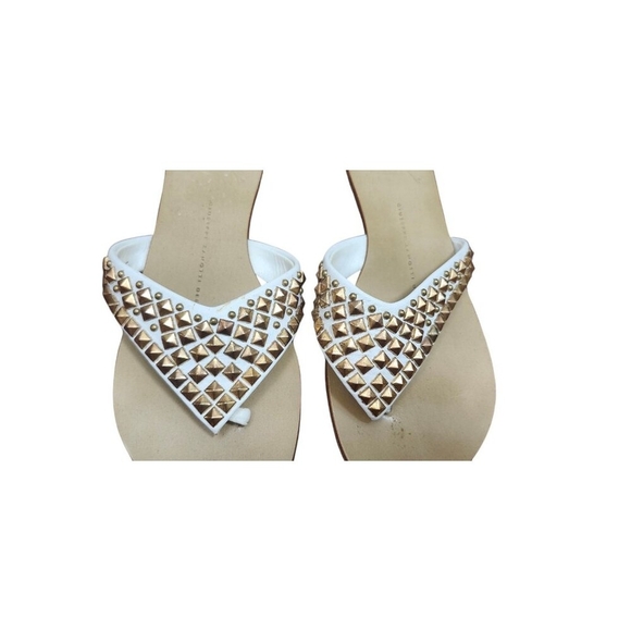 Giuseppe Zanotti White Leather Studded Sandals Women’s Size 36 Vero Cuoio - Picture 4 of 11